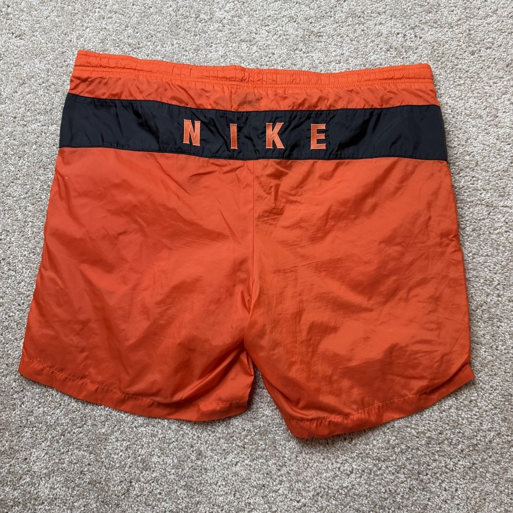 Vintage Y2K Nike Swim Shorts Mens XL Orange Colorblock Drawstring Swoosh Trunks